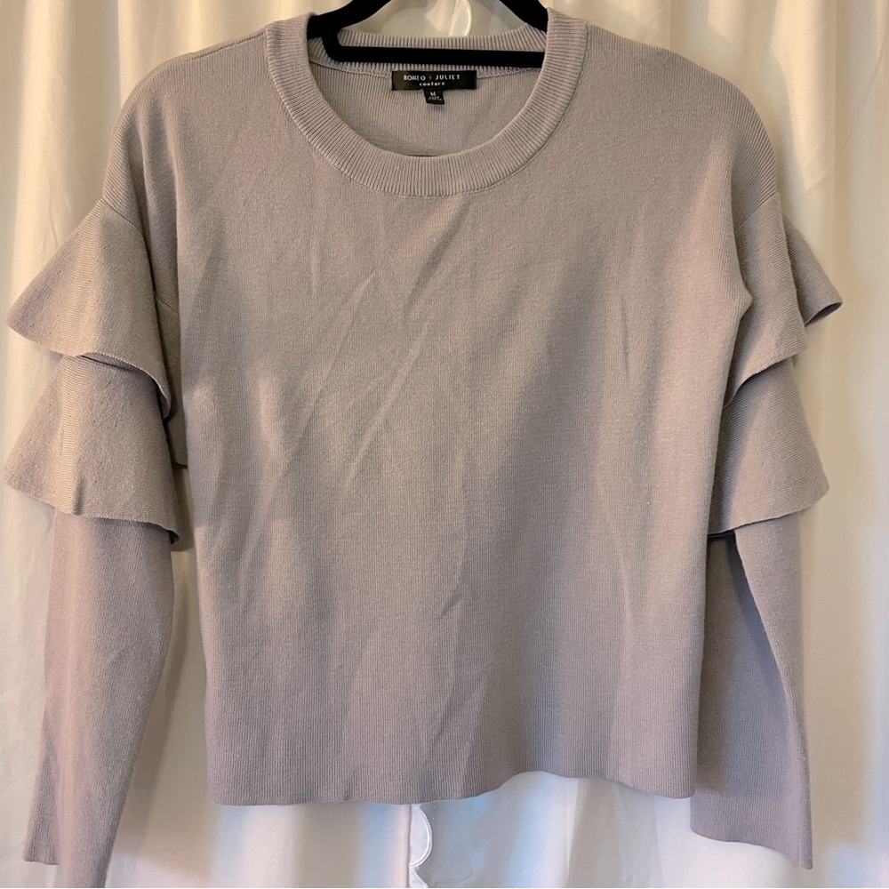 Grey Ruffle Sleeve Sweater